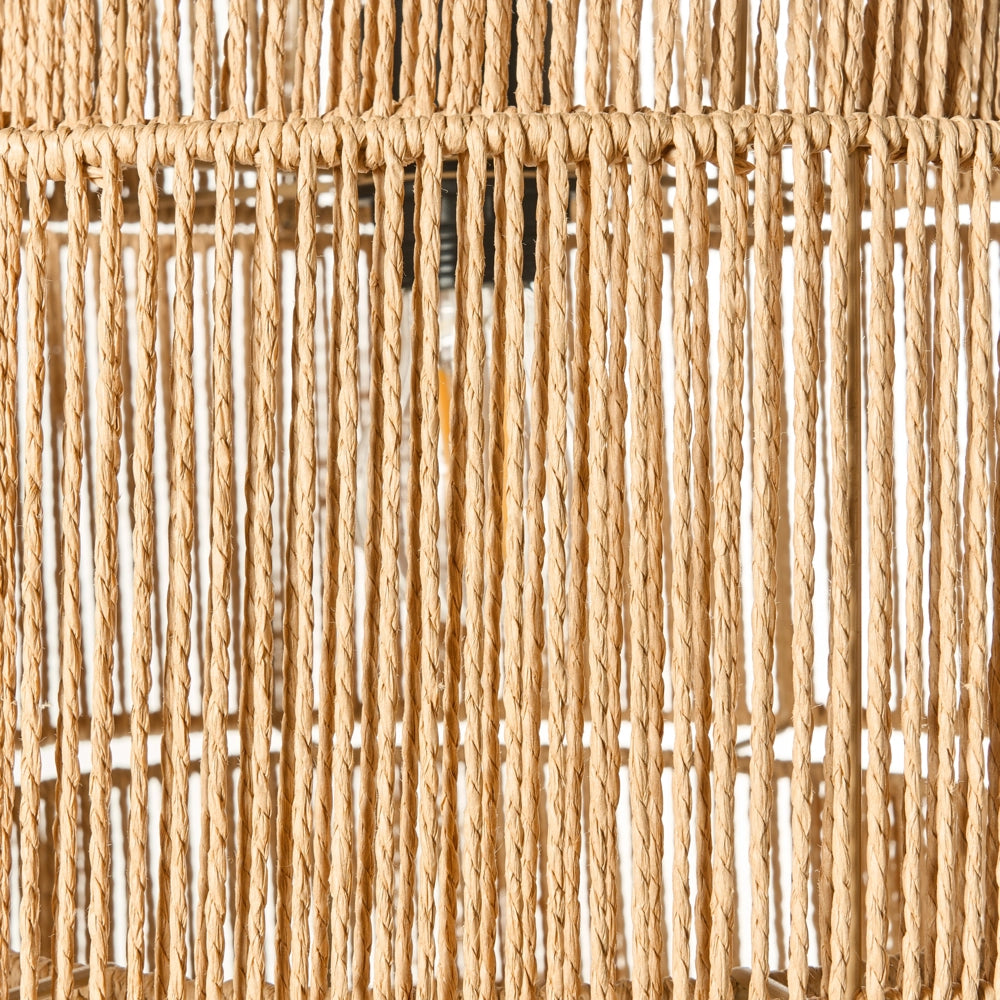 Lampada a sospensione Corda di carta naturale Base nera opaca Sala da pranzo Soggiorno Stile Boho