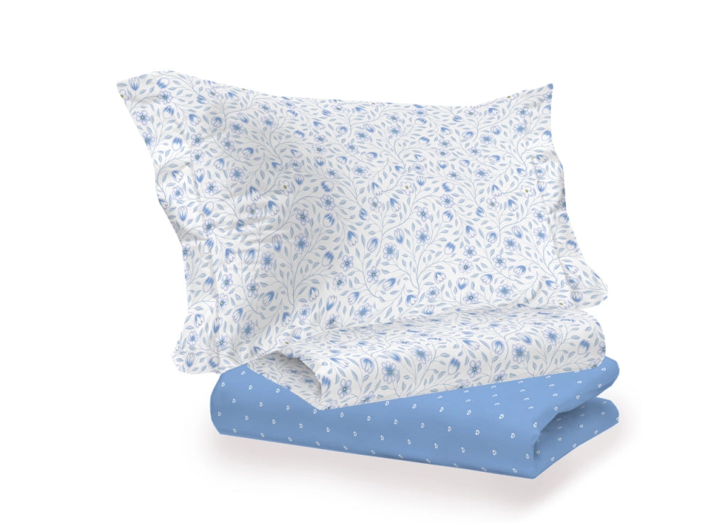 Completo Lenzuola Letto 100% Cotone Italy 3027 Disegno Melody - Piazza E Mezza - Azzurro
