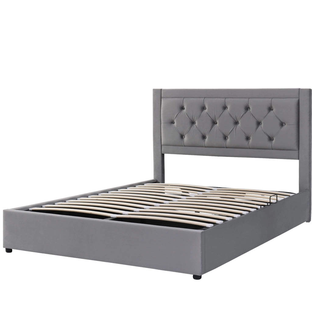 LETTO Contenitore 140x200 cm Grigio in velluto con struttura in acciaio