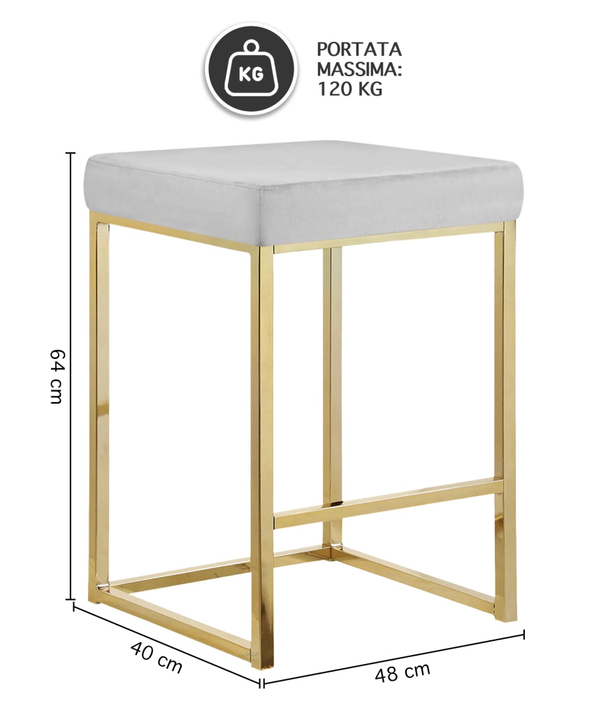 Sgabello Moderno In Velluto Sedile imbottito Gambe In Acciaio Dorato Senza Schienale Casa Sedia Cucina Bar Pub Seduta Rialzata Di Design - Grigio chiaro