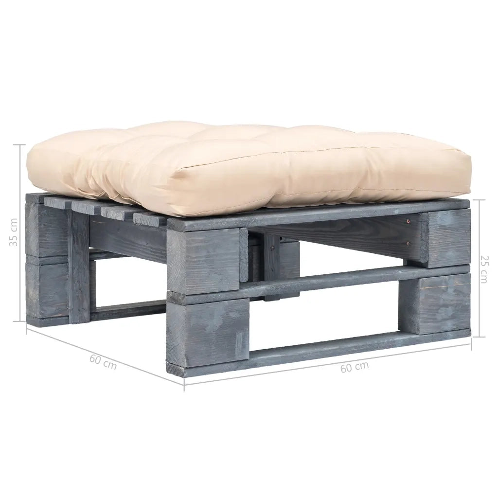 Ottomana da Giardino in Pallet con Cuscino Sabbia Legno Grigio 275281
