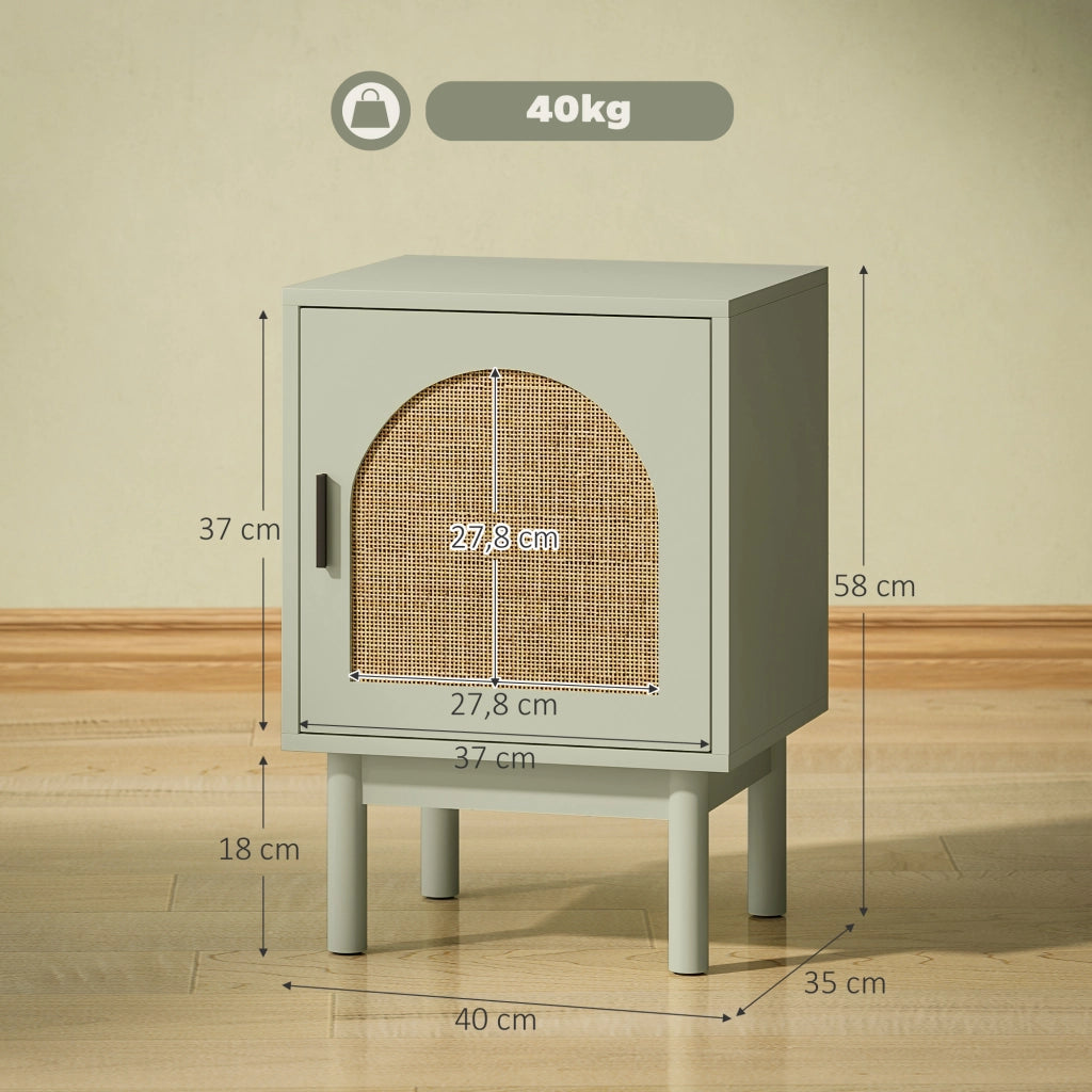 Comodino con porta in rattan ¨C zephmum ¨C verde chiaro 40x35x58 cm