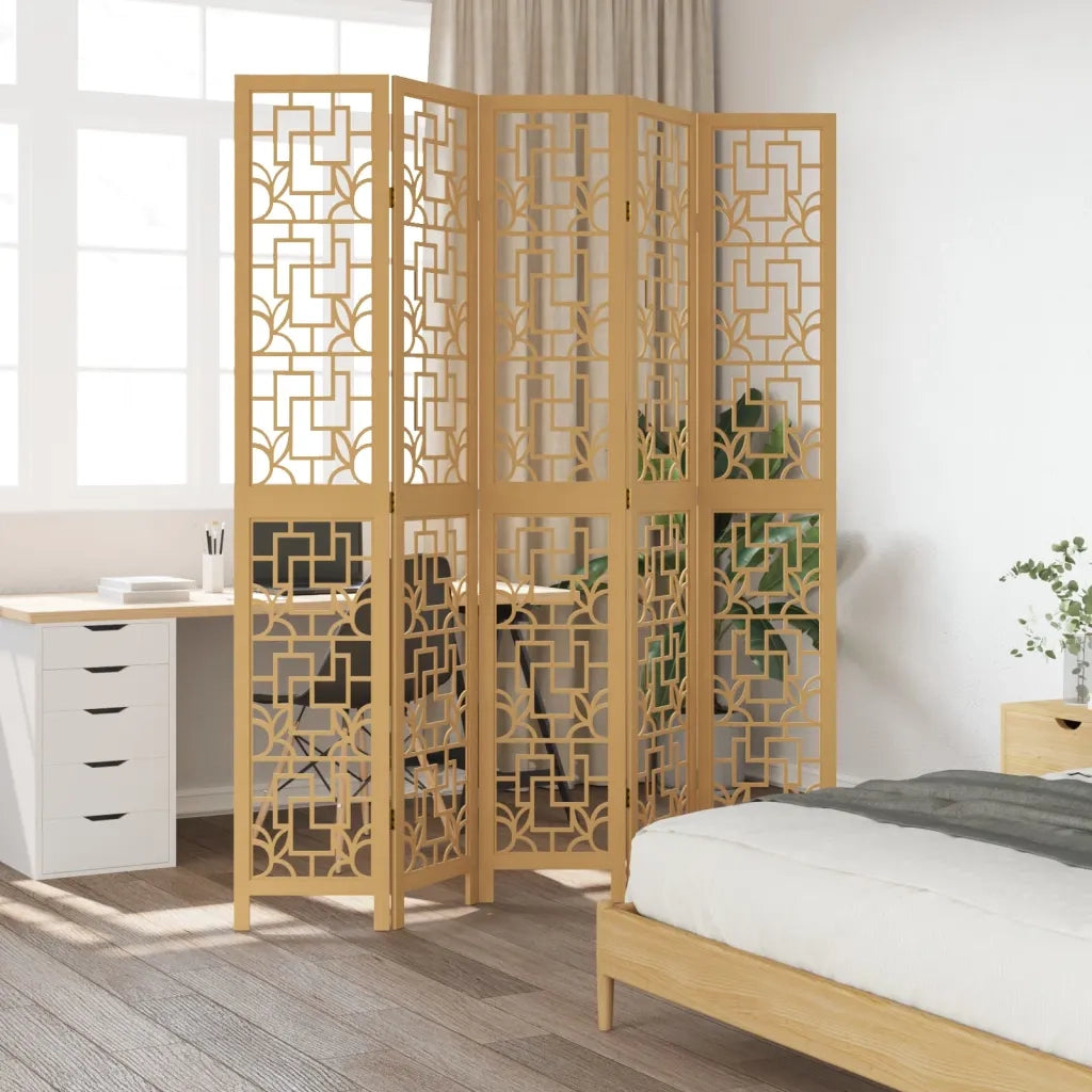 Divisorio Ambienti | Divider per stanze | Paravento 5 Pannelli Marrone Legno Massello Paulownia
