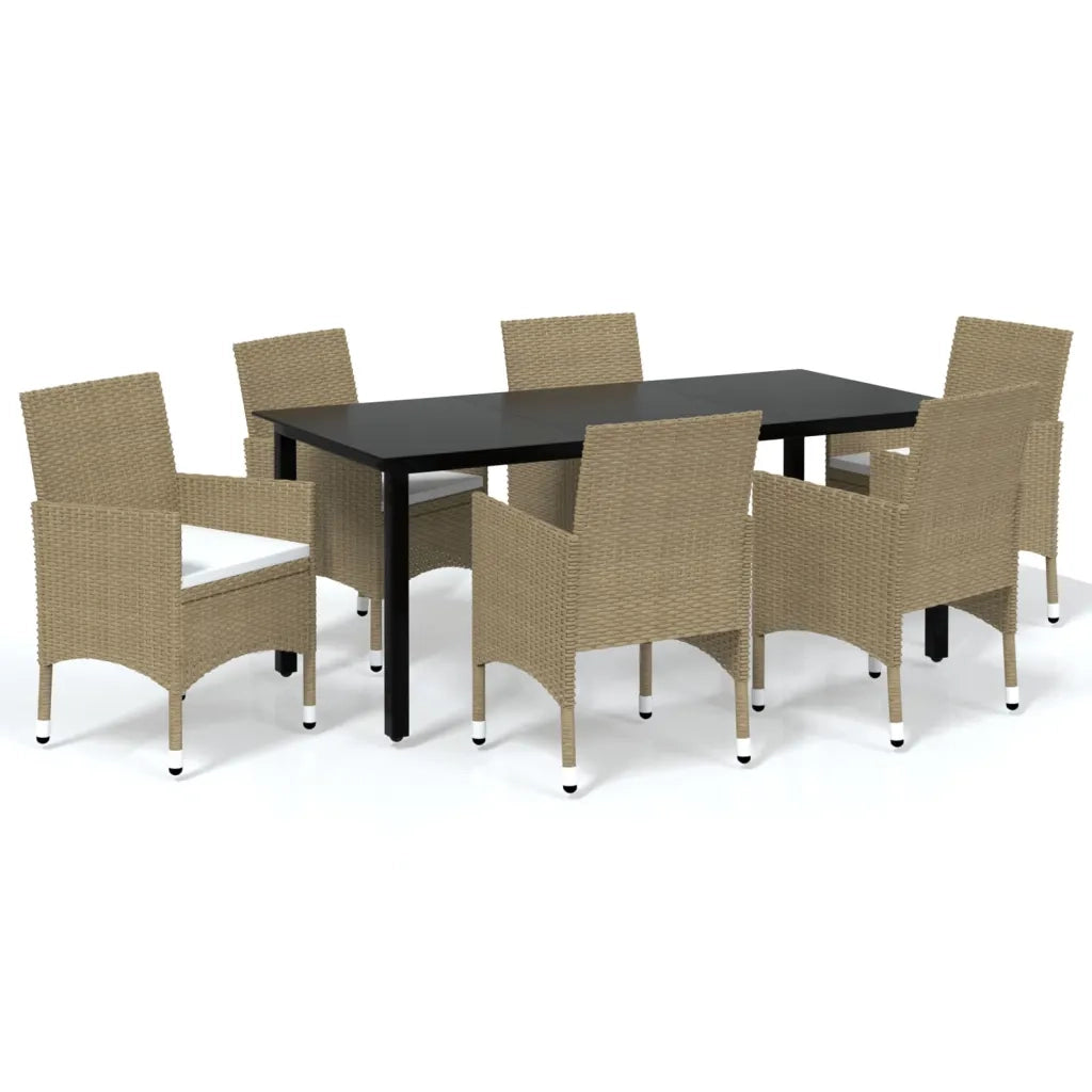 Set Pranzo da Giardino 7 pz con Cuscini in Polyrattan Beige cod mxl 39708