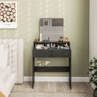 Tavolo da Trucco con Specchio 2 Cassetti 3 Scomparti Tavolo per Camera da Letto 75x38x135 cm Nero