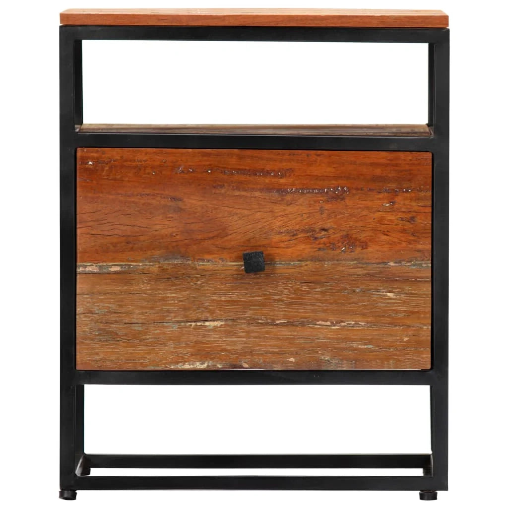 Comodino cassettiera mobile da camera da letto 40 x 30 x 50 cm legno di recupero e acciaio 1402037