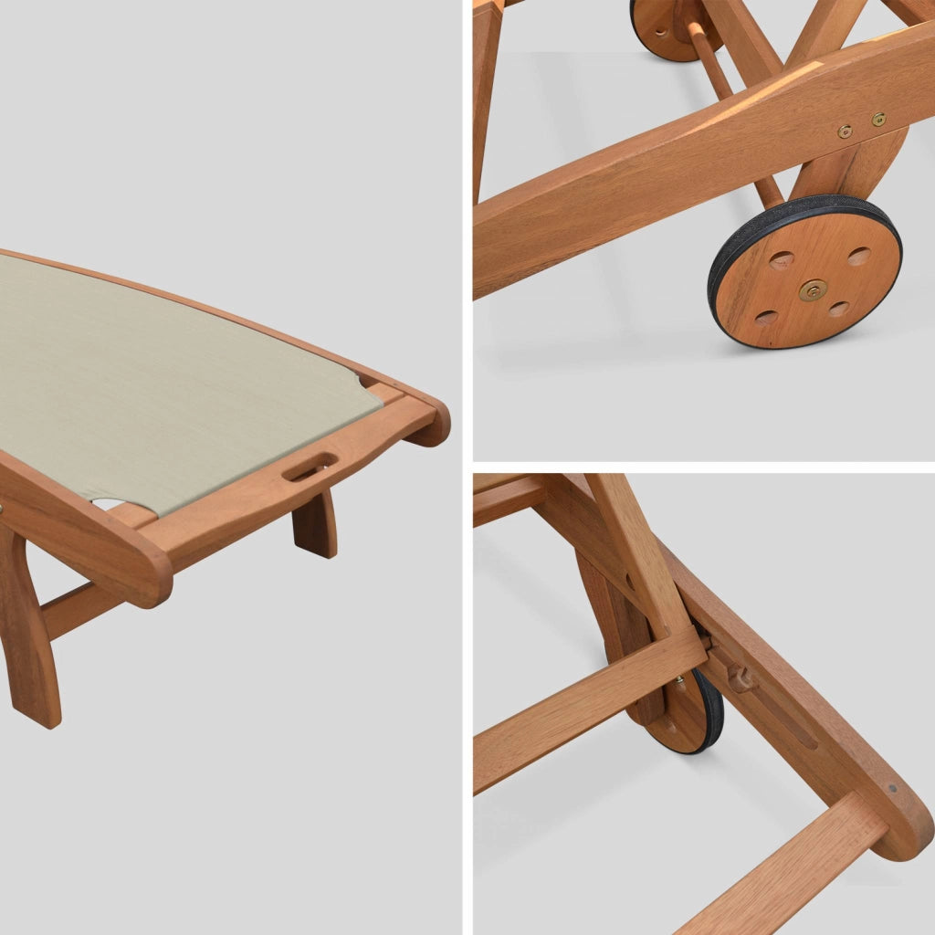 Set 2 lettini prendisole in legno multiposizione con ruote, grigio