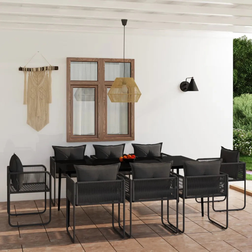 Set da Pranzo per Giardino 9 pz con Cuscini Nero cod mxl 48773
