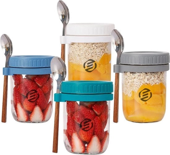Set di Overnight Oats in Jar di Mason - Muesli - Bicchiere per Avena - Collezione - Da non perdere per il tuo colazione