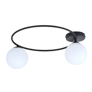 Plafoniera Minimal 2 Luci Perseo In Acciaio Nero E Sfere In Vetro Bianco