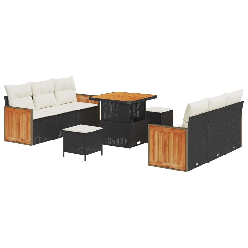 Set Divano da Giardino con cuscino 9 pcs Nero e Crema