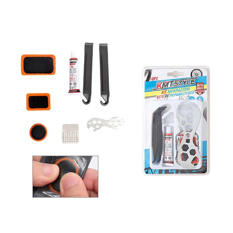 Kit Riparazione per Pneumatici Bicicletta Riparazione Camera d'Aria Bici Moto Veicoli con Pneumatici in Gomma Kit da 10 Pezzi
