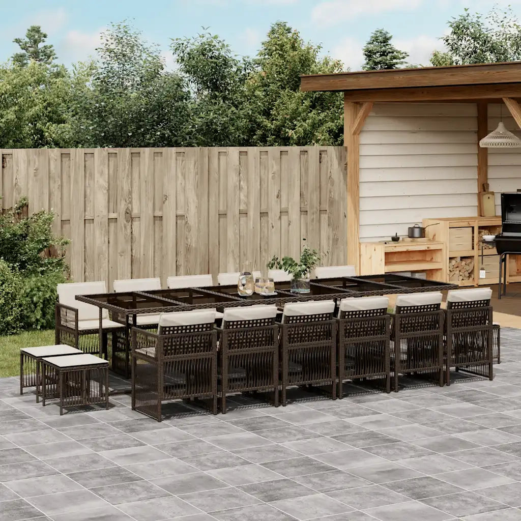 Set da Pranzo da Giardino 17 pz con Cuscini Marrone Polyrattan 3211005