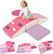 Set di 6 Blocchi di Schiuma per Arrampicata per Bambini, Blocchi in Schiuma per Arrampicarsi e Strisciare, Costruzione Mattoncini Morbidi per Bambini 12+ Mesi (Rosa)