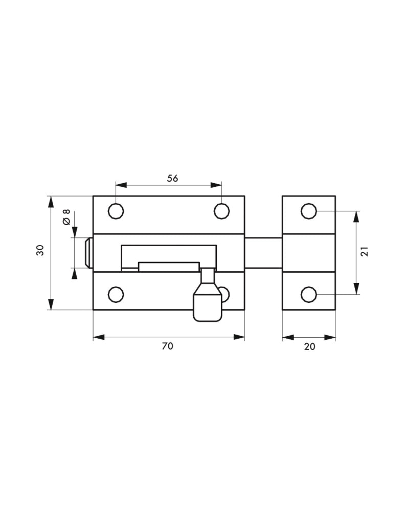 Chiusura a chiavistello per porta, ottone cromato, Ø 8 mm, 70 x 30 mm – THIRARD