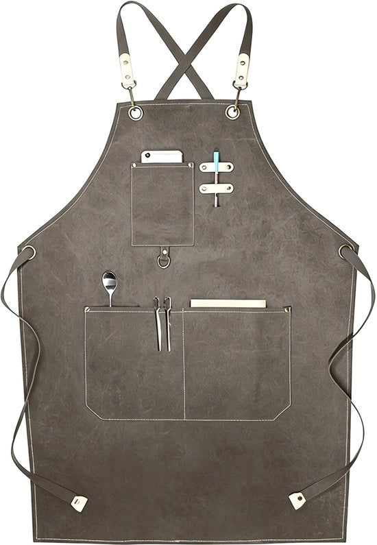 Schort da Cucina per Fai da Te - 1 pezzo - Cinturino con Spalline Regolabili in Canapa con Tasche - Schort in Canapa Spesso - Impermeabile e Resistente al Carburante - per BBQ Falegname Pizzaiolo Tatuatore Parrucchiere Barista Pittore