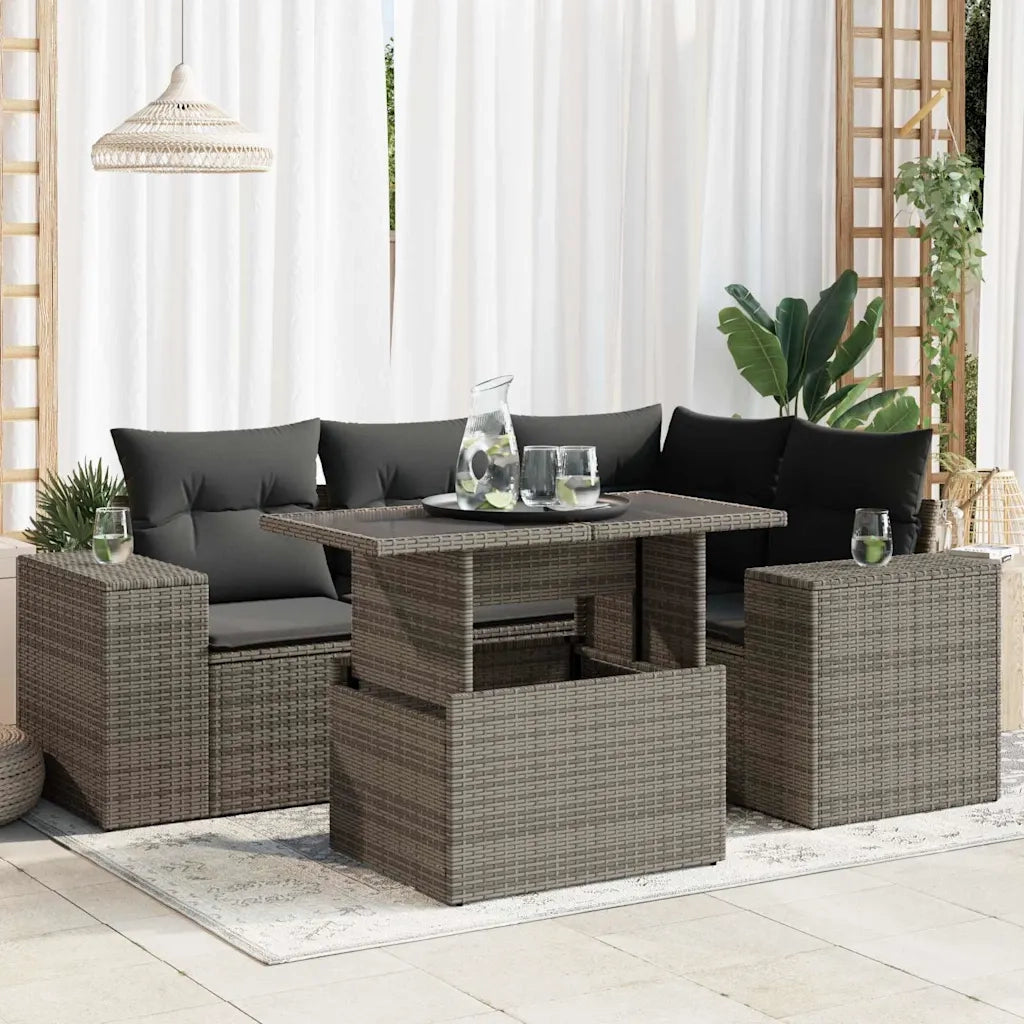 Set Divano da Giardino 5 pz con Cuscini Grigio in Polyrattan 3326791