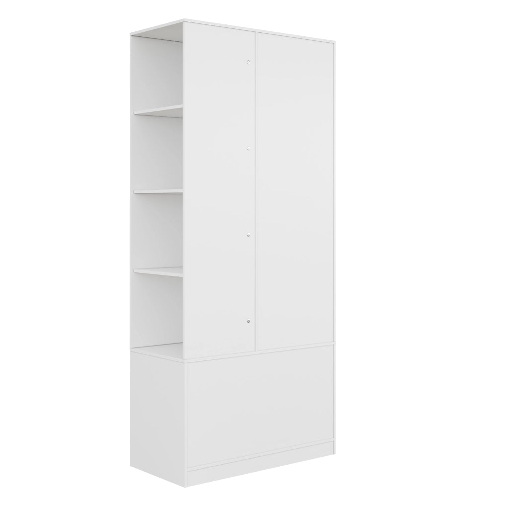 Armadio con specchio e 1 anta, 2 cassetti e 4 ripiani in MDF per camera da letto, bianco, 80 × 40 × 180 cm