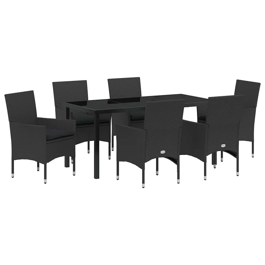 Set da Pranzo per Giardino con cuscino 7 pcs Nero polyrattan