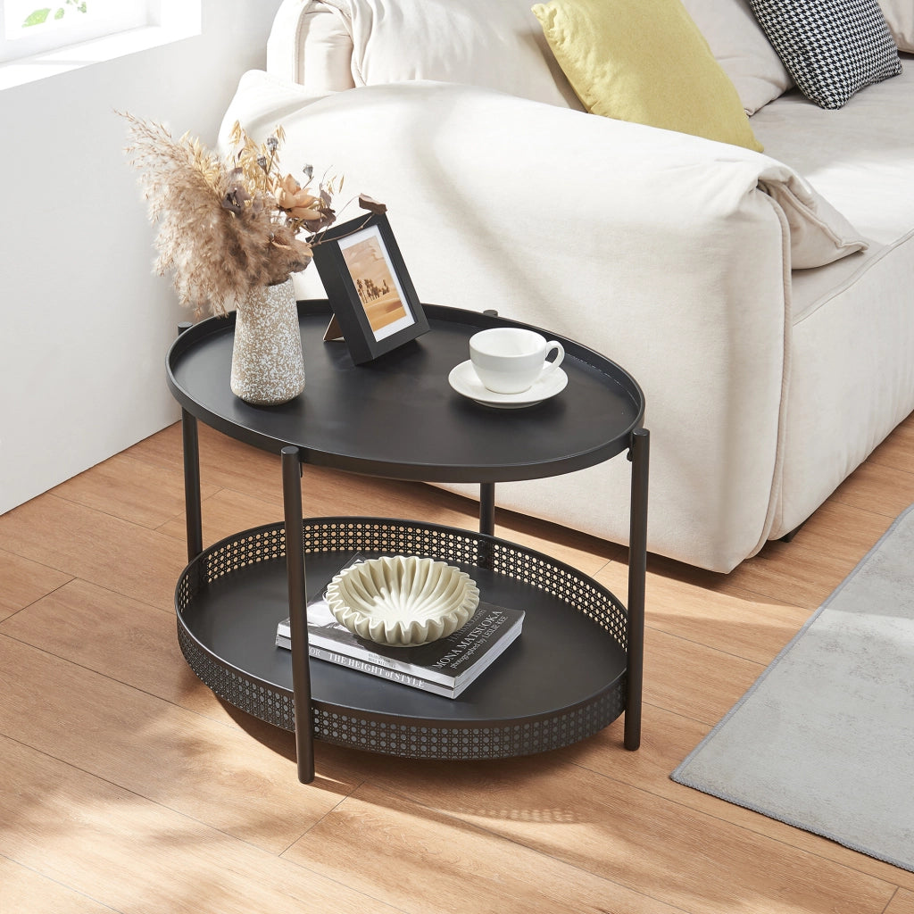 Tavolino da caffè Jäller con Doppio Ripiano e Bordi 66x51x44 cm Nero [en.casa]