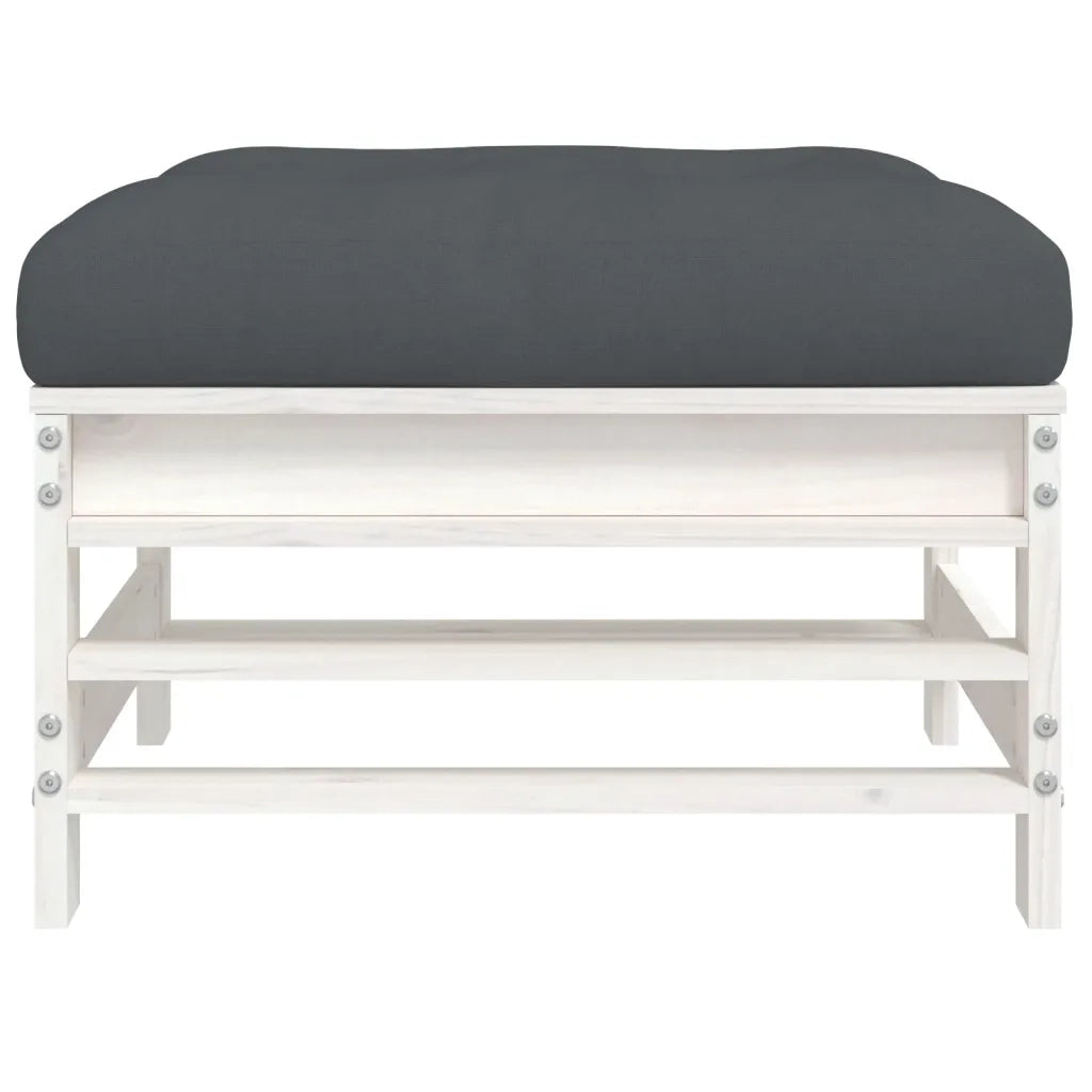 Sedia da giardino-Poggiapiedi da Giardino con Cuscino Legno Massello Pino Bianco 564427
