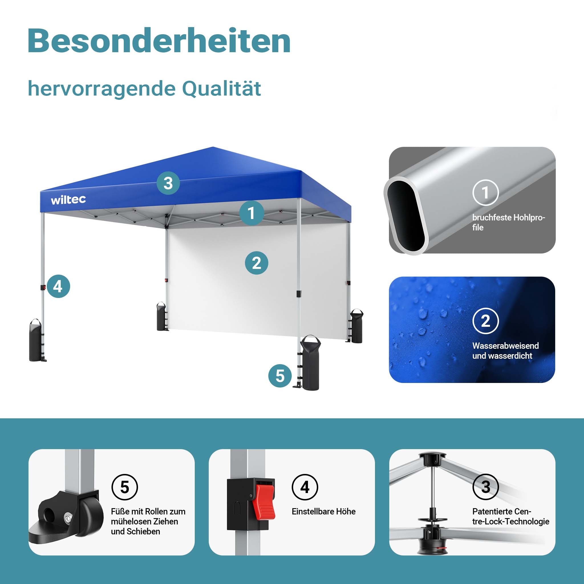 Gazebo pieghevole da giardino, blu 3x3m protezione UV, Tendone per feste