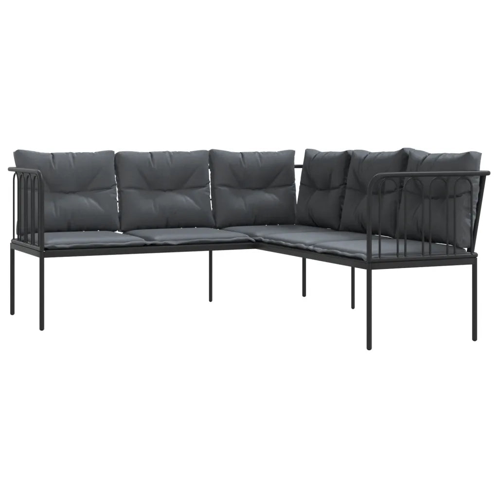 Divano Giardino con Cuscini Forma a L-Sofa da Giardino-Divanetto da esterno Nero Acciaio e Textilene 701626