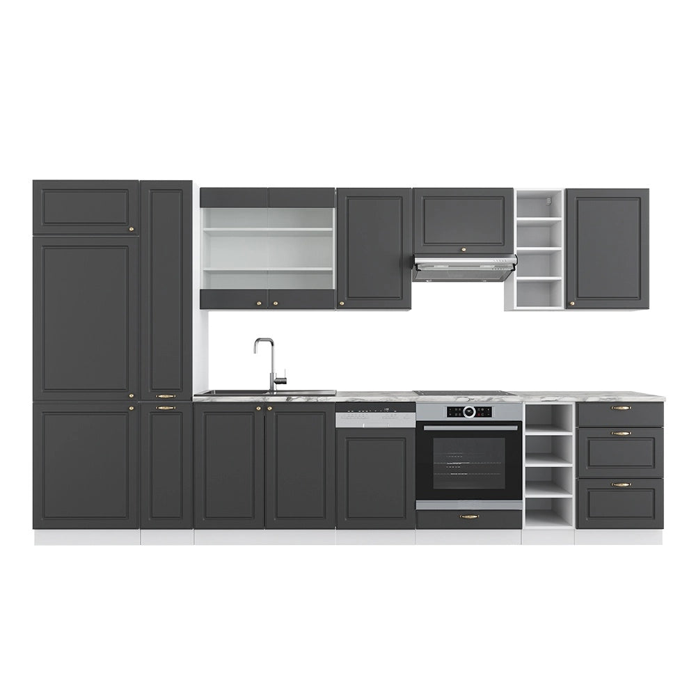 Cucina componibile Fame-Line Antracite-oro/Bianco 355 cm senza piano di lavoro Vicco