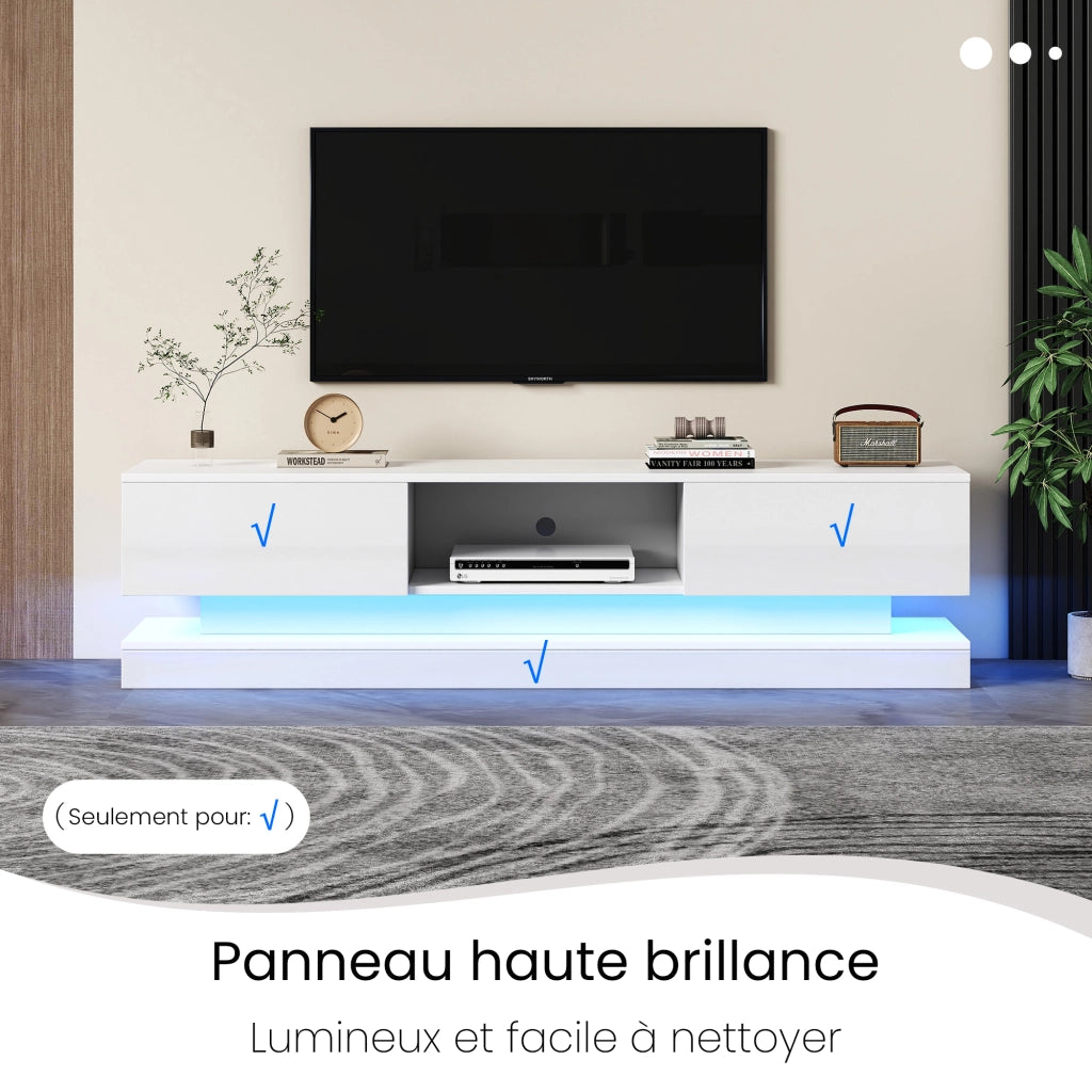 Mobile TV con 2 Cassetti e LED con Controllo tramite App; Passacavi; per Soggiorno; 160 × 35 × 40.5 cm