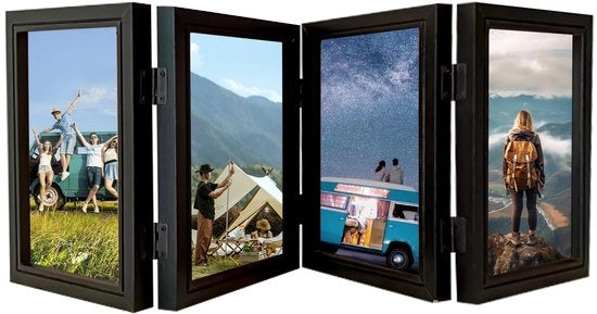 Scatola Fotografica in Legno 10 x 15 cm per 4 Foto, Collage 3D, Vetrata, Pieghevole, Nero