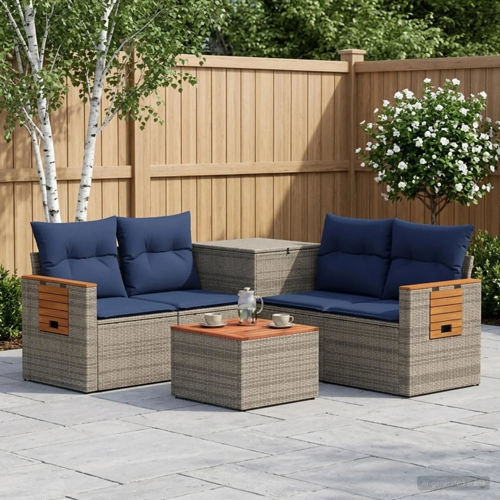 Set di divani 6 pz Grigio e Blu Navy Rattan sintetico e Acciaio 3447669
