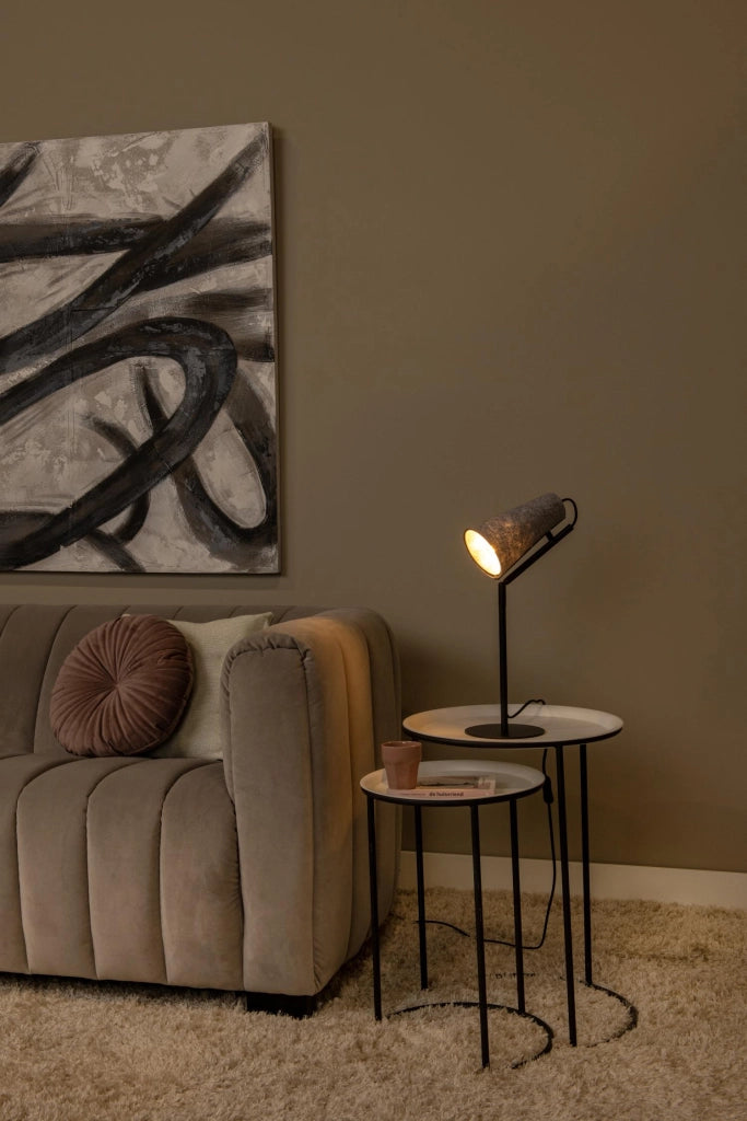 Lampada da tavolo minimal nera, paralume feltro grigio E27 Lucide