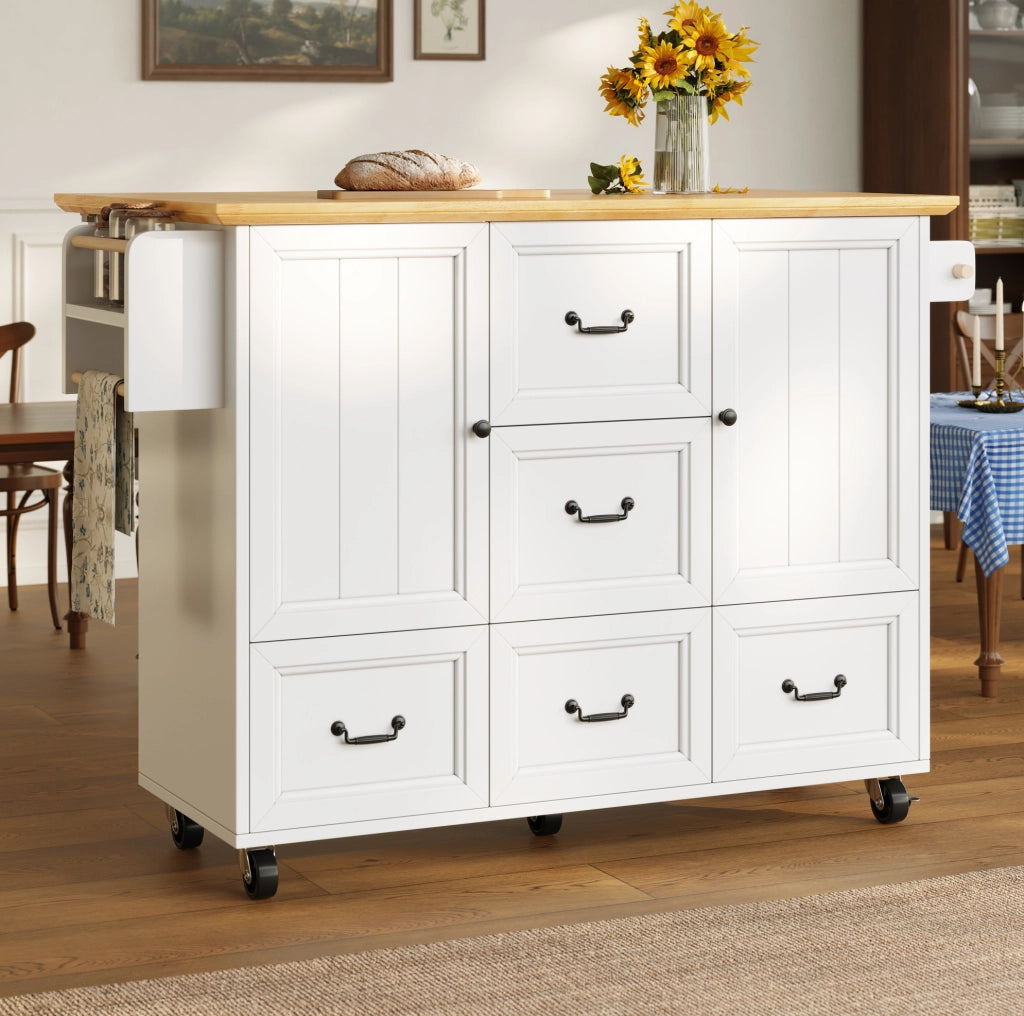Isola da cucina mobile pieghevole bianca con ruote 120 cm