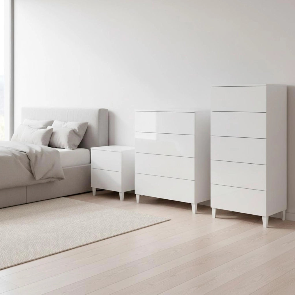 Comodino Moderno Con 2 Cassetti Mobile Da Camera Da Letto Con Piedini Struttura Compatta In Melaminico Antigraffio Montaggio Facile 50 X 34 X 39 Cm Bianco Lucido