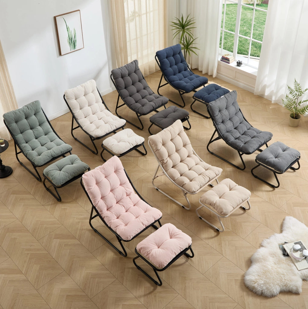 Sedia lounge da esterno con poggiapiedi; 65x78x86 cm; acciaio grigio