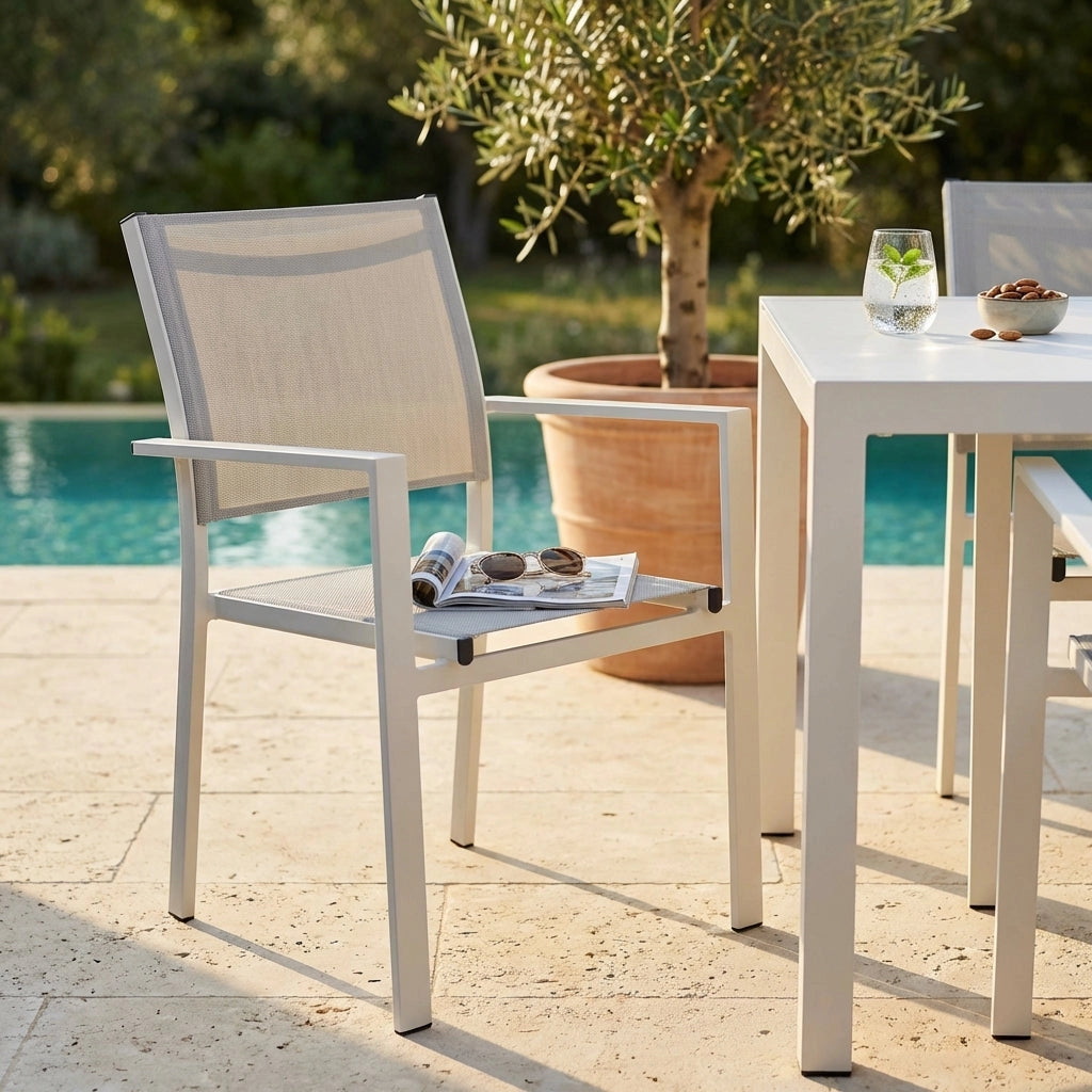 Poltrona da Giardino Impilabile in Alluminio Textilene cm 55x58x85 - WOODY