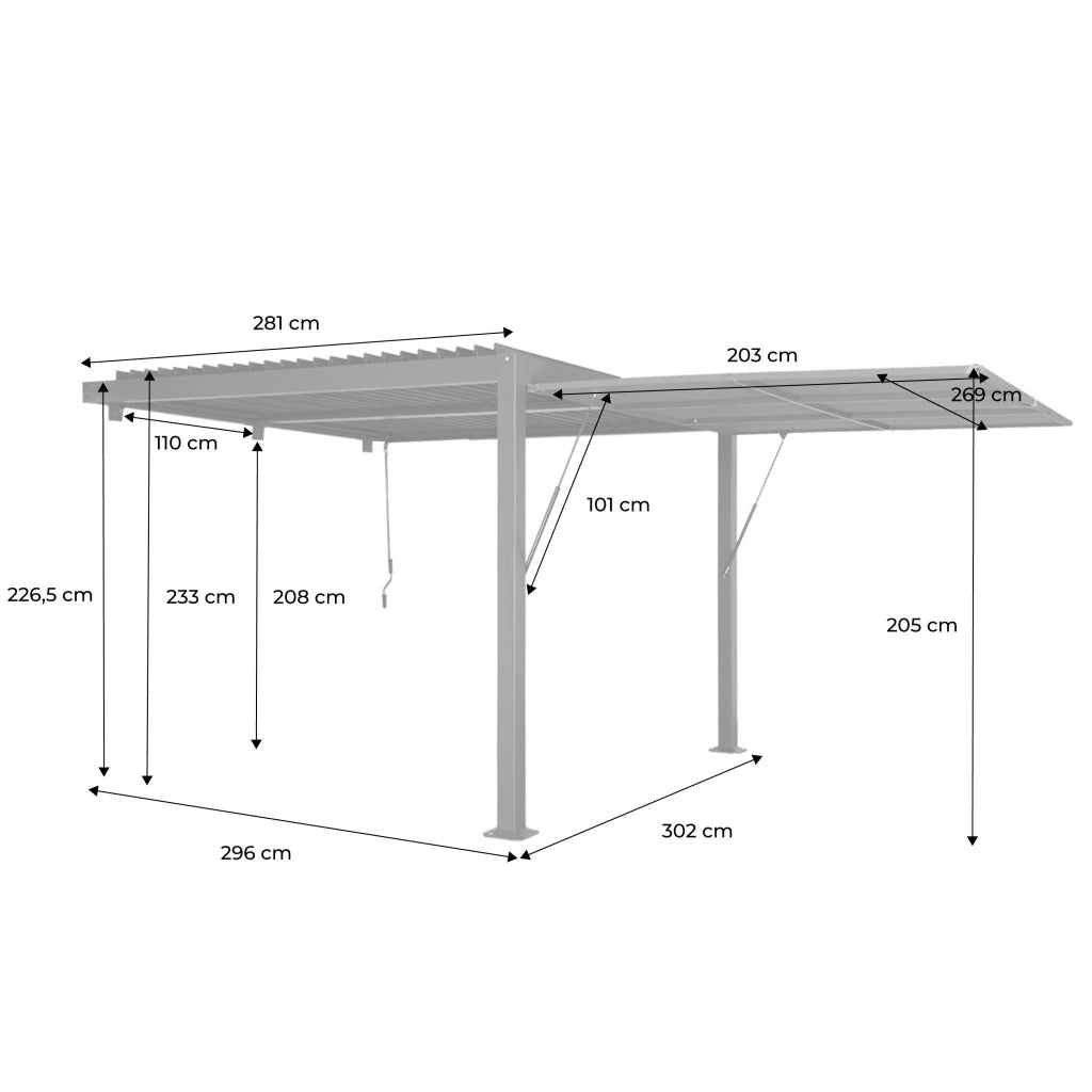 Pergola bioclimatica in alluminio addossata 3x3m + tenda 3m ,
