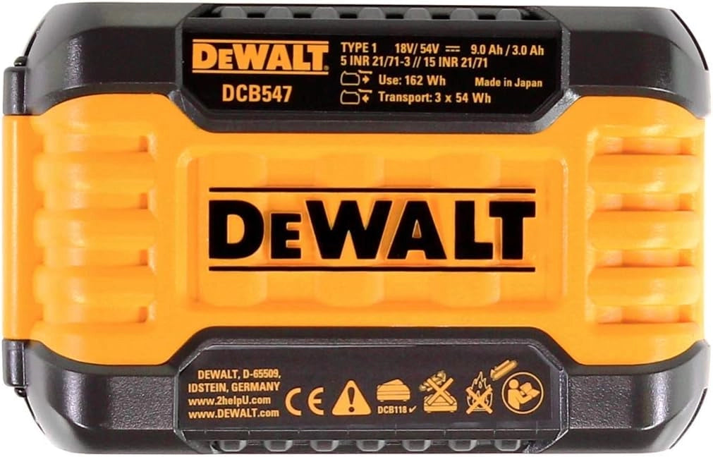 2 batterie DCB547 18 V/54 V XR FLEXVOLT 9.0ah + caricatore rapido DCB118, 18 V, colore: Giallo