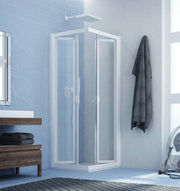Cabina Doccia ad Angolo con Doppia Apertura Soffietto Interna Acrilico 2.2mm Telaio PVC Bianco - Misura: 90 x 90 x h185