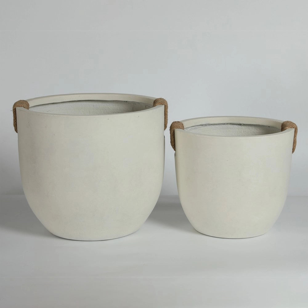 Set 2 Vasi da Giardino in Cemento ¨C Xylo ¨C Beige, 37x33 cm e 46x40 cm