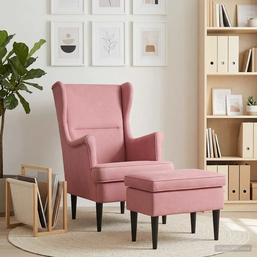 Poltrona con Ottomano 2 pz Rosa Velluto 3418818