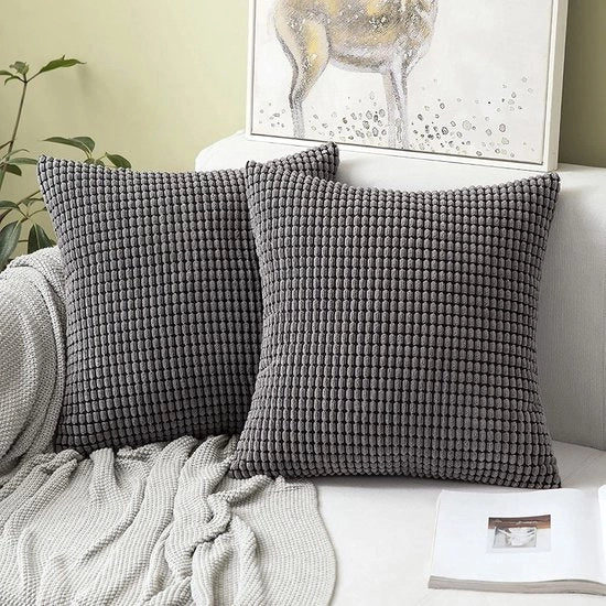 Set di 2 coprileto Corduroy Decorativo coprileto di divano coprileto decorativo per divano morbido per salotto camera da letto 45 x 45 cm, 18 x 18 pollici Grigio