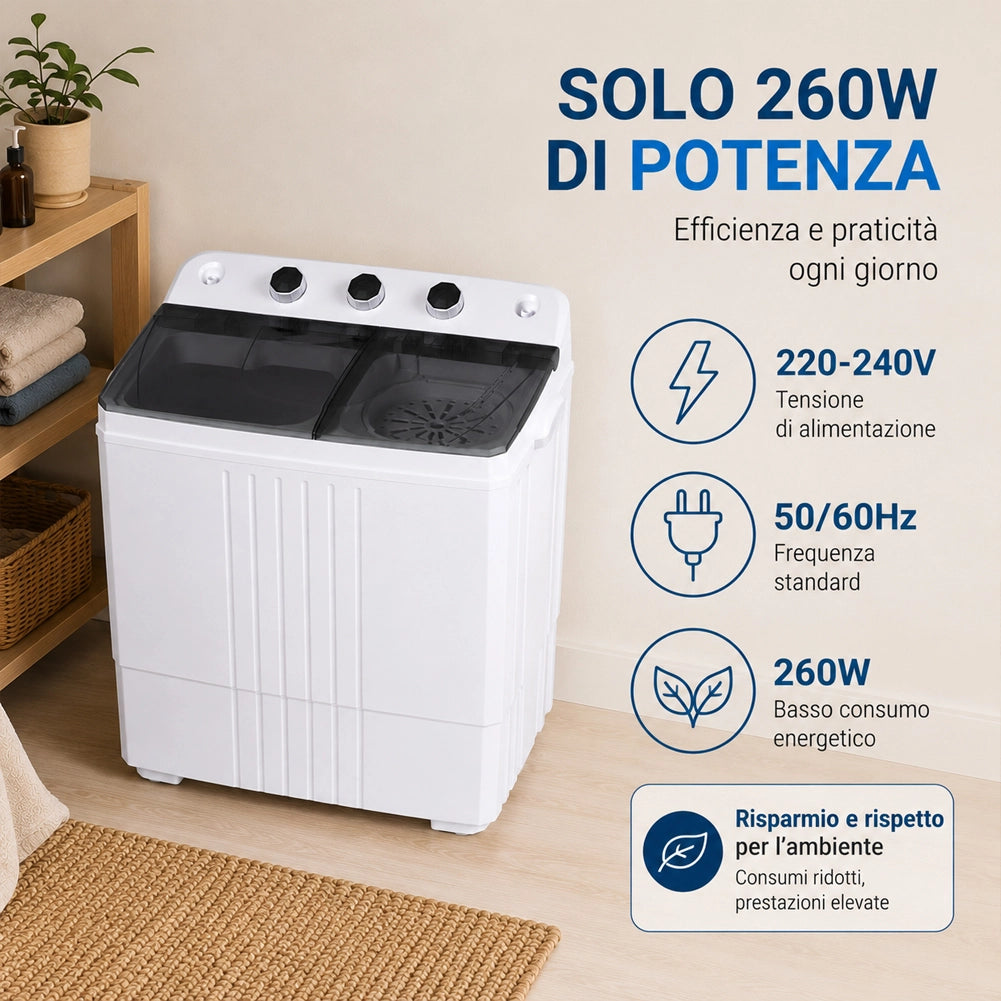 Lavatrice Compatta Semiautomatica 4.5Kg 260W con Centrifuga per Campeggio Viaggi