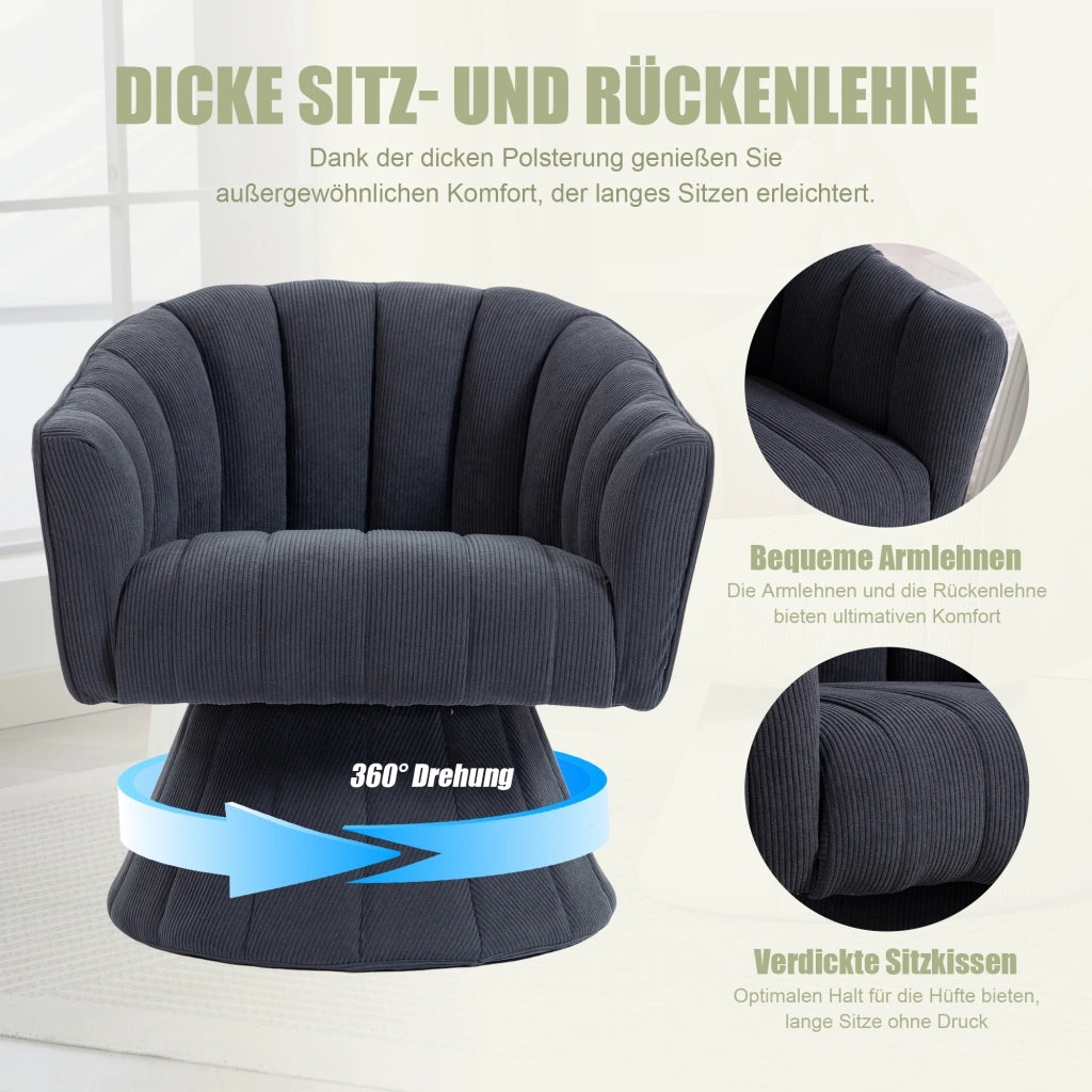 Poltrona girevole a 360 gradi in velluto a coste con seduta imbottita schienale ergonomico e base stabile grigio scuro