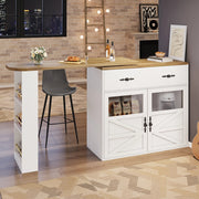Tavolo bar 138-204x39x104 cm girevole con spazio contenitore in MDF bianco