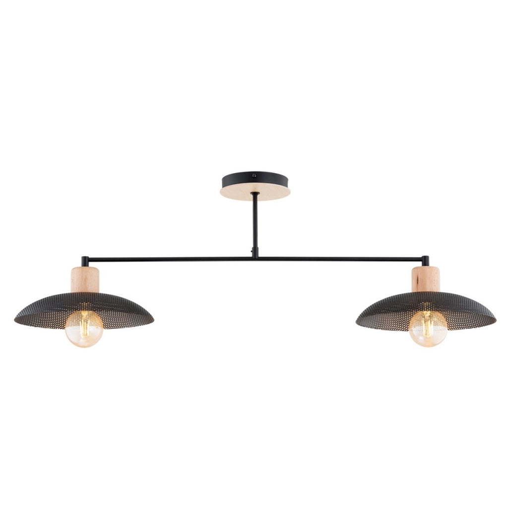 Lampada a sospensione KOBE in acciaio nero e legno naturale