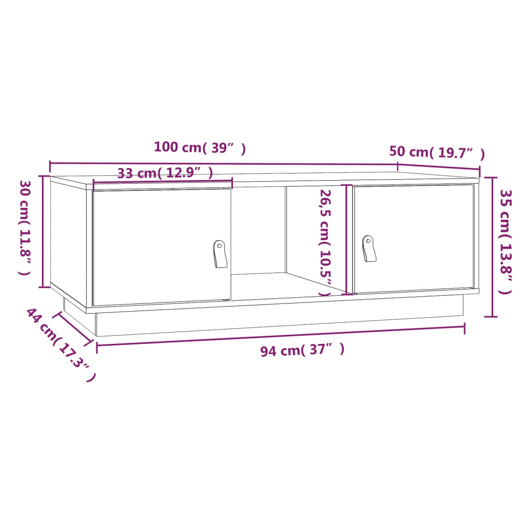 Tavolino da Salotto Grigio 100x50x35 cm Legno Massello di Pino 818267