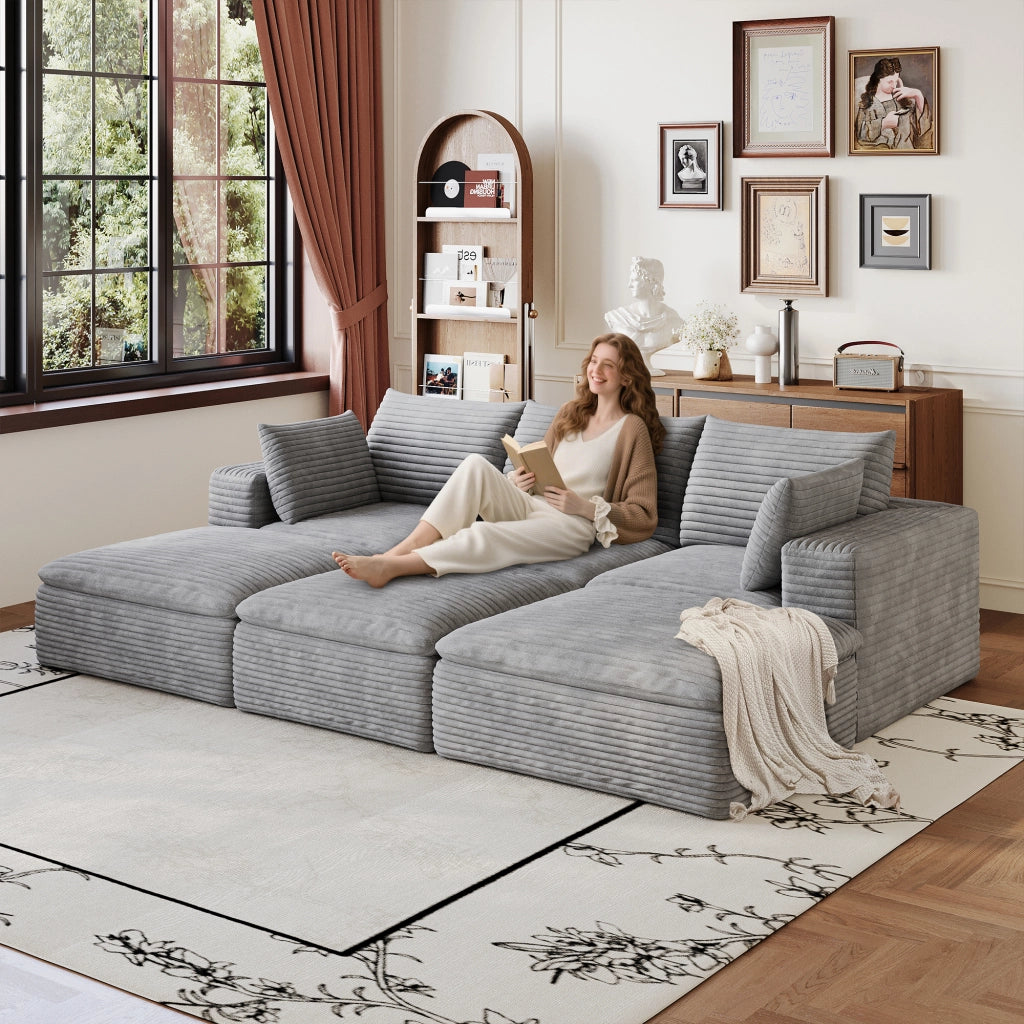 Divano Cloud 260cm in Velluto a Coste ¨C MINIMAL ¨C Grigio Scuro, Imbottito, Sfoderabile