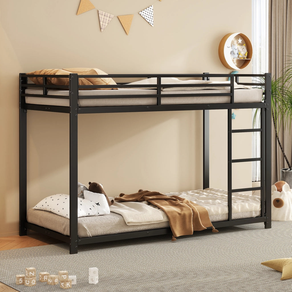 OKWISH Letto a Castello 90×200 cm, Letto Singolo con Sponde di Sicurezza e 2 Reti in Metallo, senza Materasso, Nero