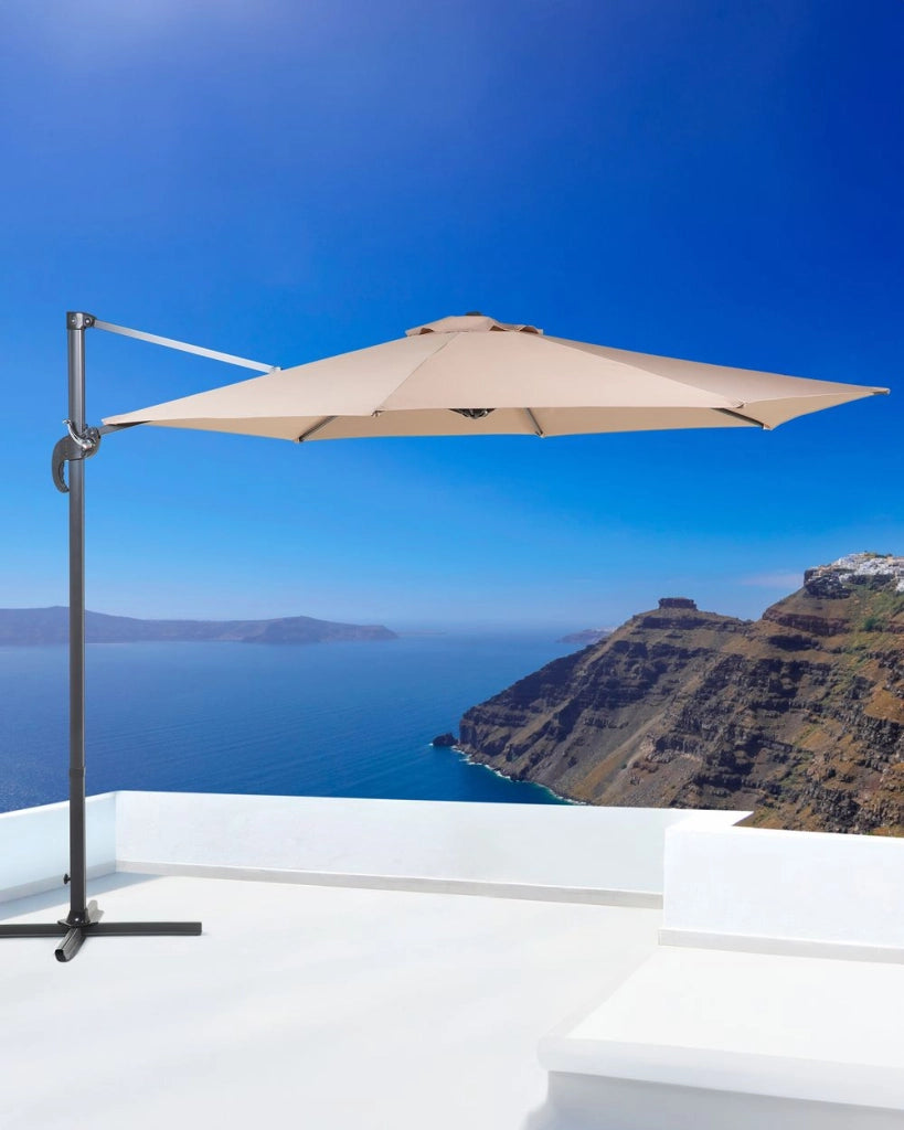 Ombrellone da giardino in tessuto beige sabbia 240 cm girevole resistente agli agenti atmosferici